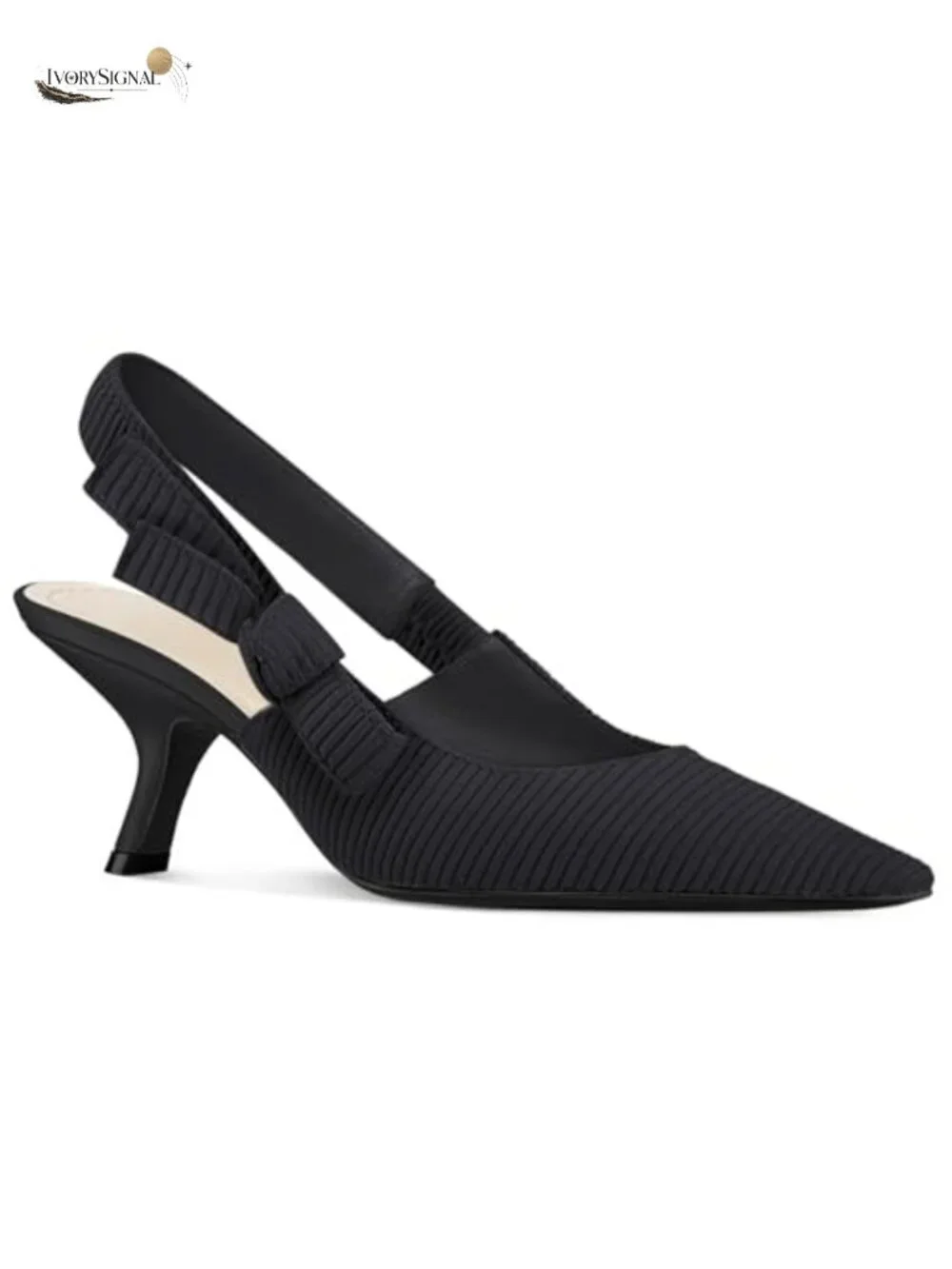 Women's Slingback Kitten Heels Closed Pointed Toe Bowknot Knitted Slip On Work